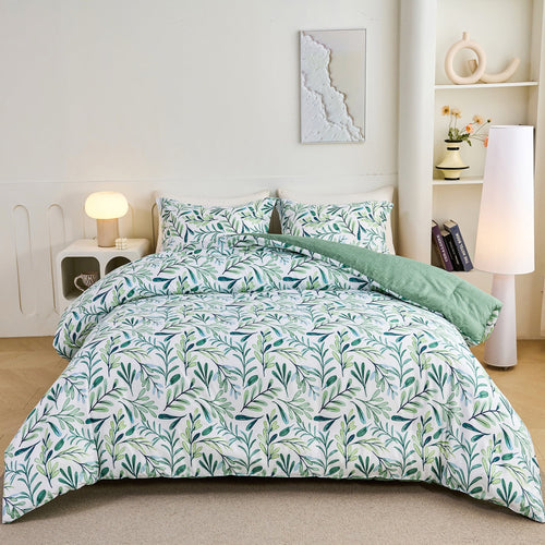 All-Season 3-Piece Floral Comforter Set King Size, Green and White Botanical, Soft Microfiber All-Season Bedding for Adults & Teens - Luxurious Quilted Duvet Cover Set - Default Title