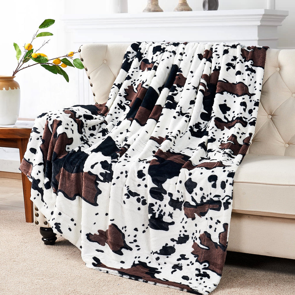 Super Soft Flannel Cow Print Double Sided Faux Fur Throw Blanket, Soft Cozy Fuzzy Black and White Throw, 50x60 inches - Super Soft Reversible Sherpa Flannel Blanket - Default Title