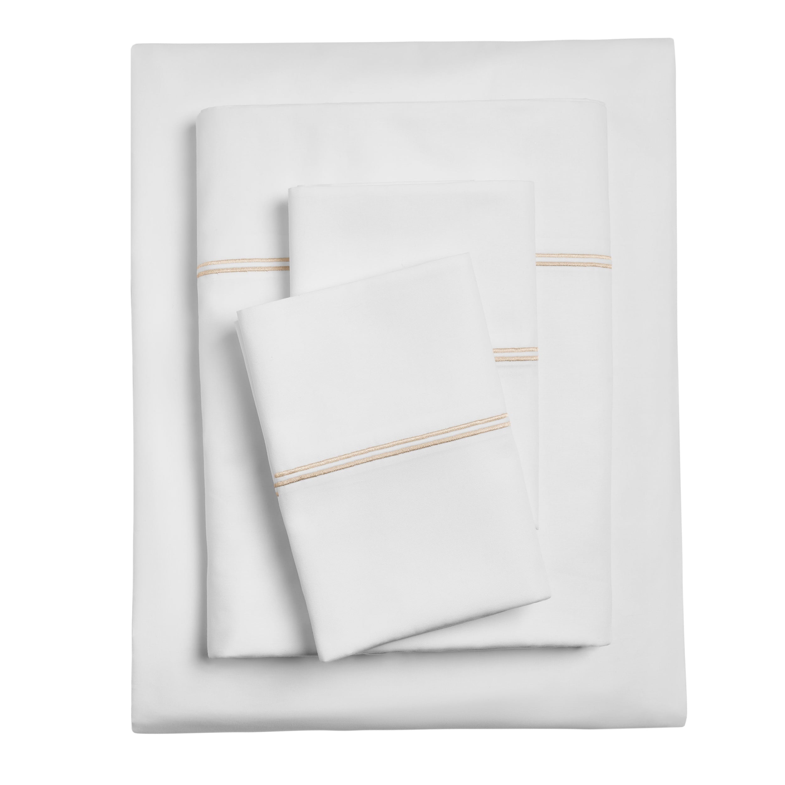Cooling Sateen 4-Piece 300 Thread Count White Pima Cotton Bed Sheet Set with Tan Hem, Full , Adult/Teen - Luxury Bed Sheet Set with Deep Pockets - Default Title