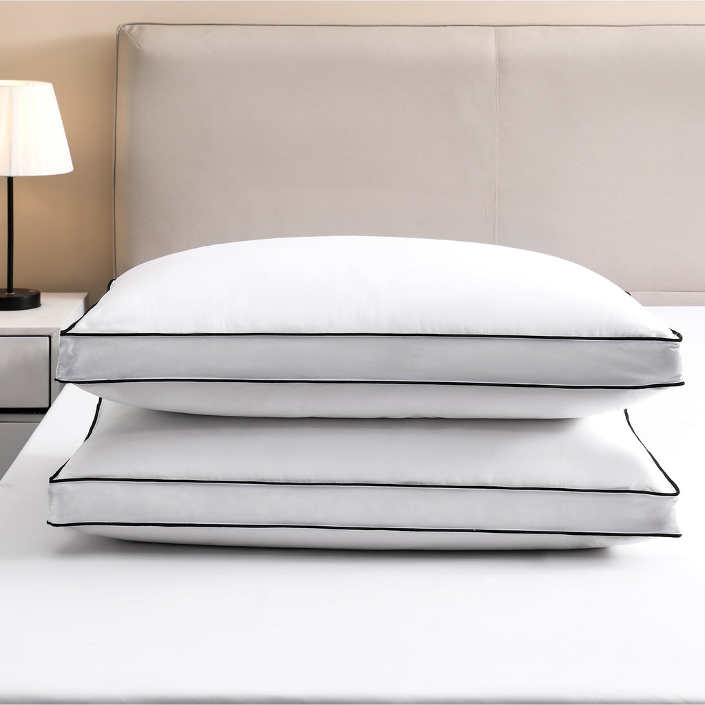 Fluffy Shredded Gusseted Feather Down Pillow Set of 2, Medium Firm Hotel Bed Pillows 2 Pack, Queen Size for Side Sleepers, 20 x 30 in - Decorative Throw Pillow Cushion for Sofa & Bed - Default Title