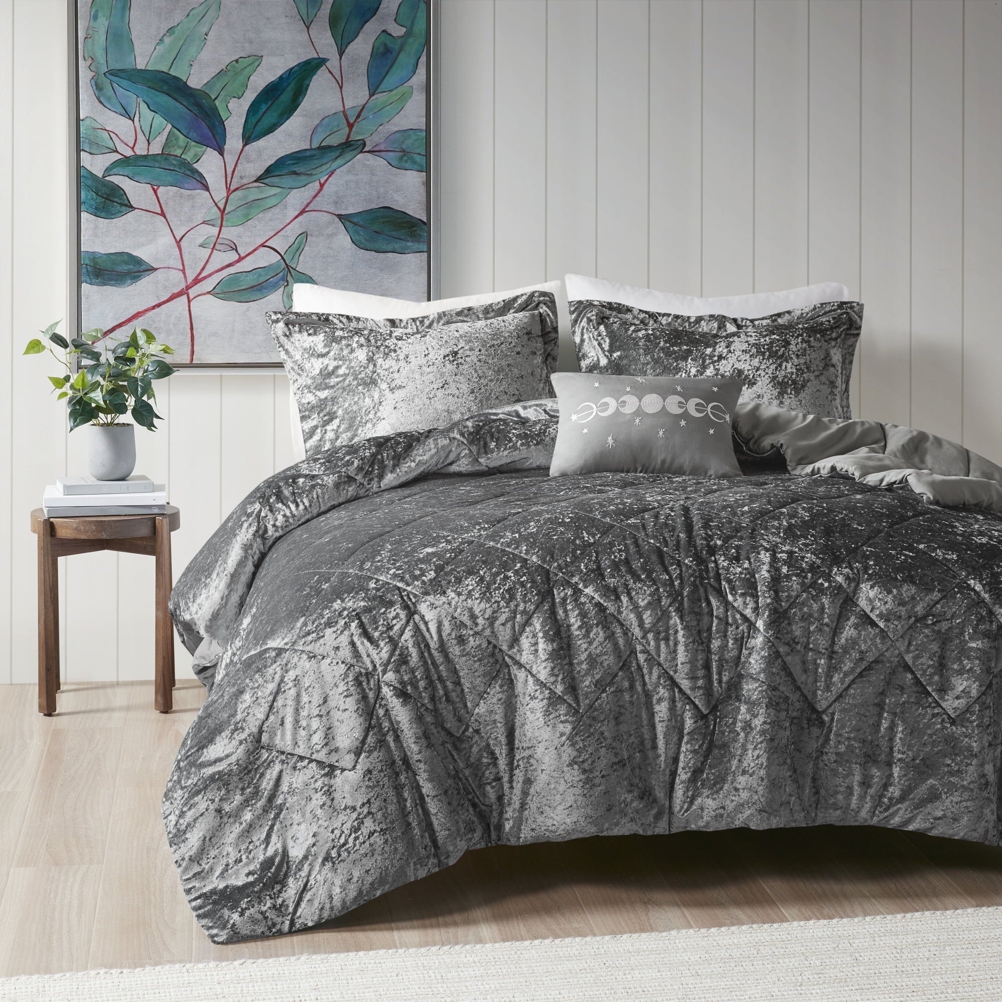Fluffy Down Alternative King/Cal King Size Comforter Sets, Velvet Bedding Comforter Set for All Seasons, Grey Bedding Set with Decor Pillow, ... - Hypoallergenic Ultra-Fluffy Quilt for Winter - Default Title