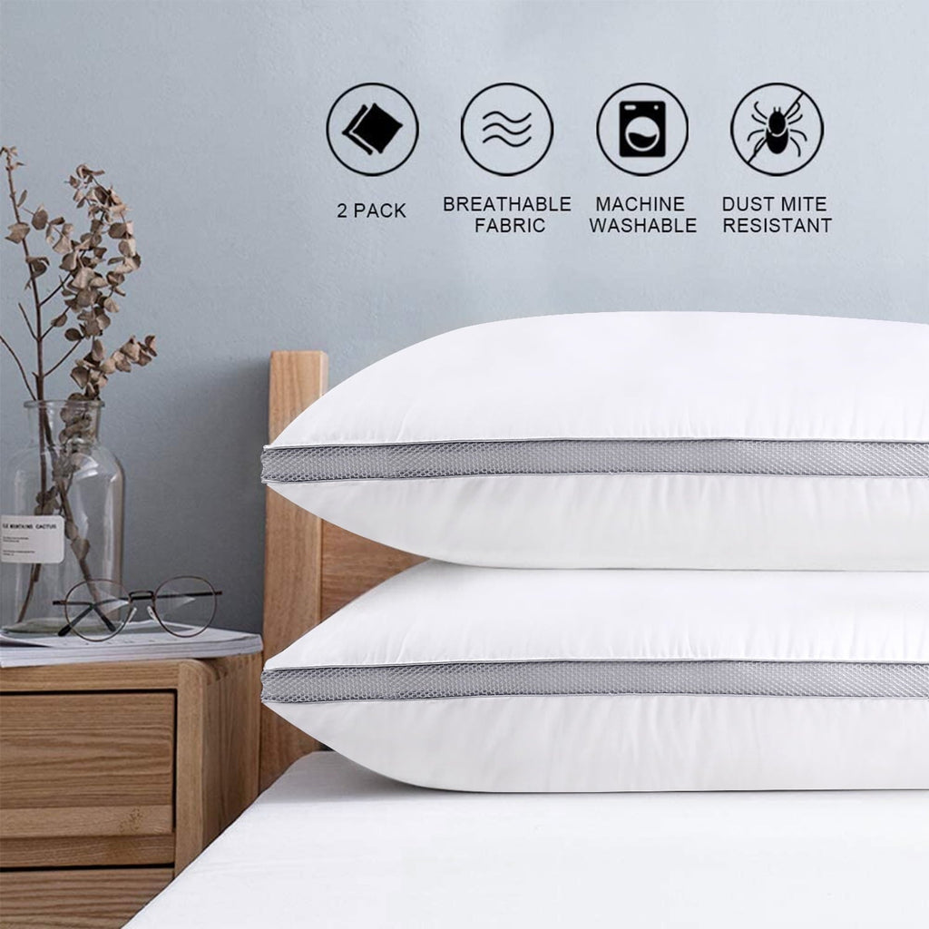 Fluffy Shredded Down Alternative Bed Pillow with Cotton Cover and Gusset, 2 Pack, Queen, 20"x26" - Ergonomic Memory Foam Pillow for Neck Pain Support - Default Title