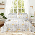 Heavyweight Warmth 3 Piece Comforter Set Queen Yellow Floral Quilt Microfiber Patchwork Bedspread - Luxurious Quilted Duvet Cover Set - Default Title