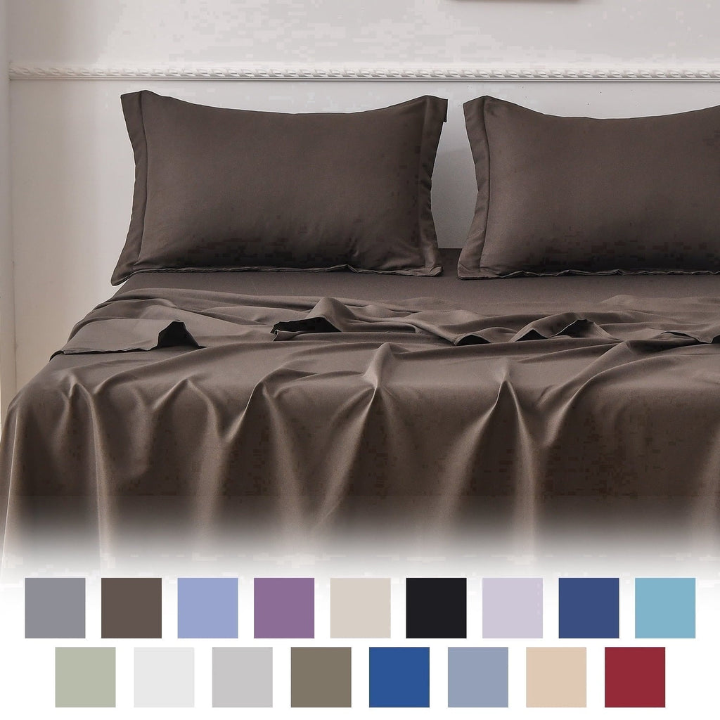 Ultra-Soft Bed Sheets Set 4 Piece Queen/Full Sheet Set Brown Gray Cotton Blend Fitted Sheet, Flat Sheet & 2 Pillowcases Bedding Set - Luxury Bed Sheet Set with Deep Pockets - Default Title