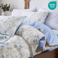 Luxurious Quilted Cotton Comforter Sets Queen Size, 3 Pieces Botanical Blue Floral Reversible Bedding Sets for Adults All Season - Luxurious Quilted Duvet Cover Set - Default Title