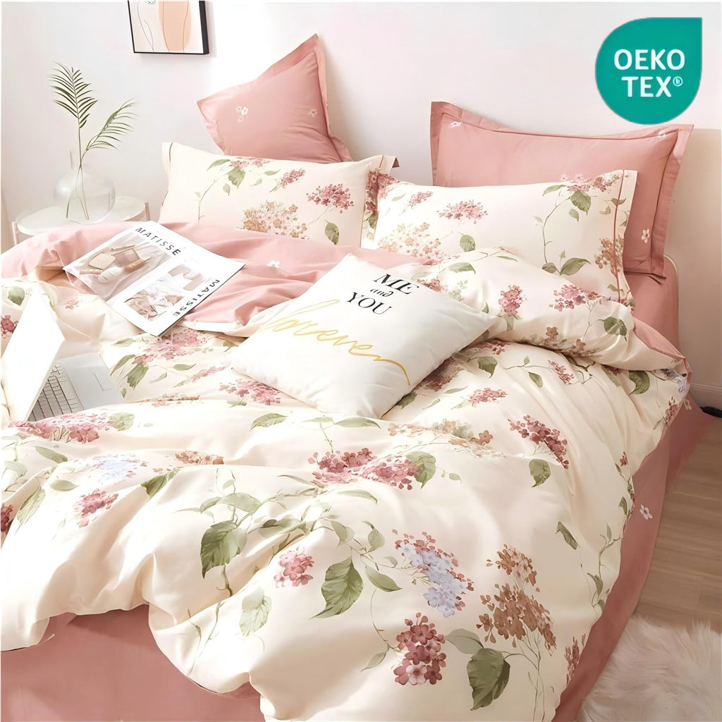 Luxurious Quilted White with Pink Flowers King Comforter Sets, 3 Pieces Chic Garden Style Reversible Bedding Sets for Adults All Season - Cloud-Like Soft Lightweight Bed Comforter - Default Title