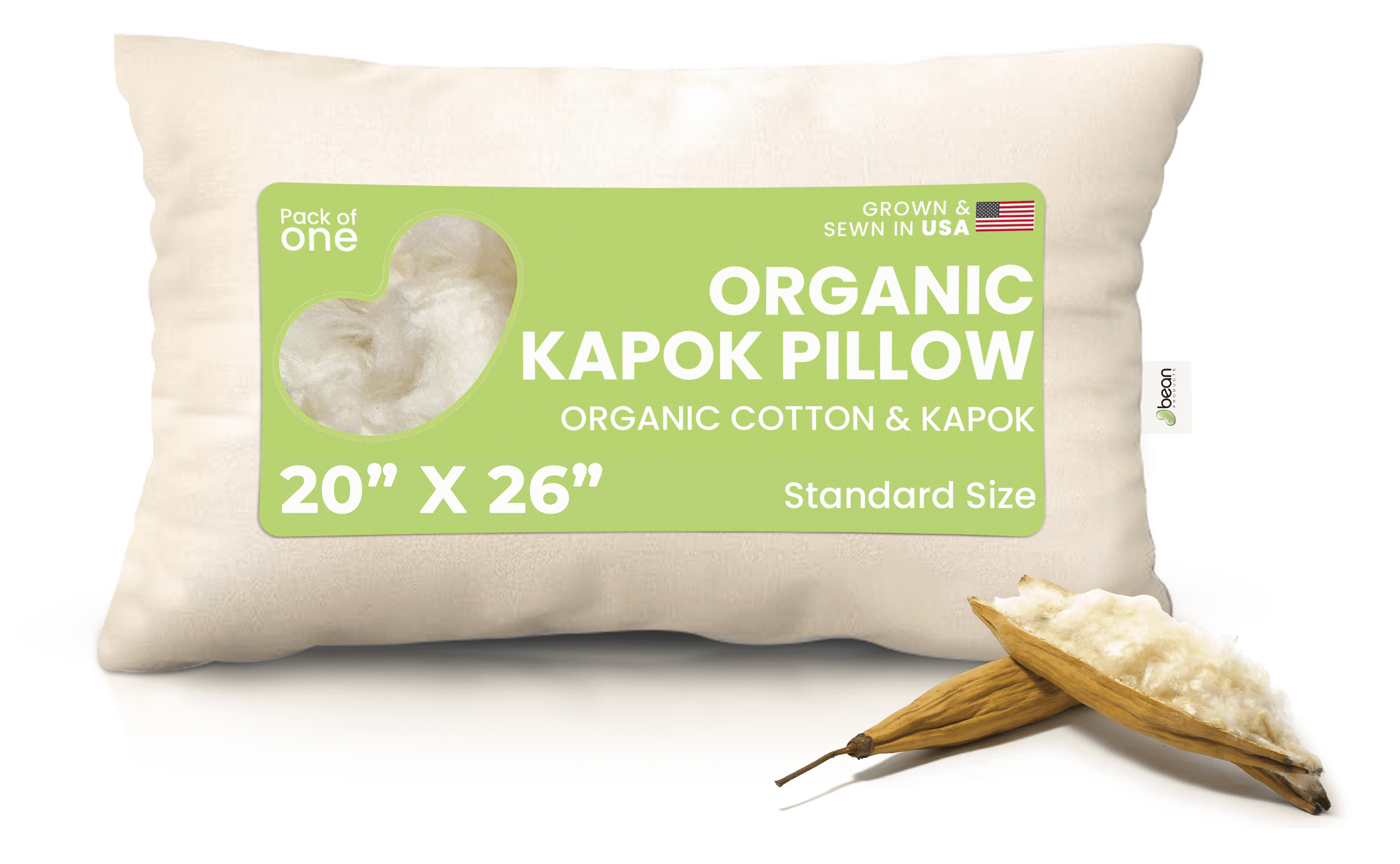 Ergonomic Memory Foam Kapok 20x26" Standard Bed Pillow – Organic Cotton Fabric Soft Sleeping Pillow - Made in USA - Ergonomic Memory Foam Pillow for Neck Pain Support - Default Title