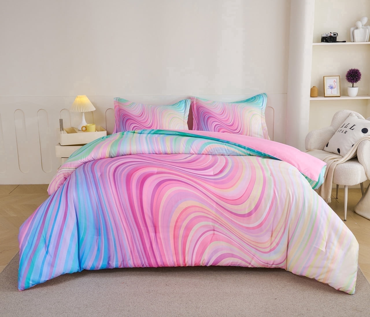 Hypoallergenic Cloud 3-Piece Abstract Tie Dye Comforter Set, Blue Pink Purple, Kids Bedding Set for Girls Full/Queen Size - Luxurious Quilted Duvet Cover Set - Default Title