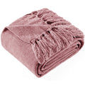 Decorative Knitted Chenille Throw Blanket with Fringe Tassel for Couch Sofa Chair Bed, Mauve 50" X 70" - Cozy Fleece Throw Blanket for Couch & Bed - Default Title