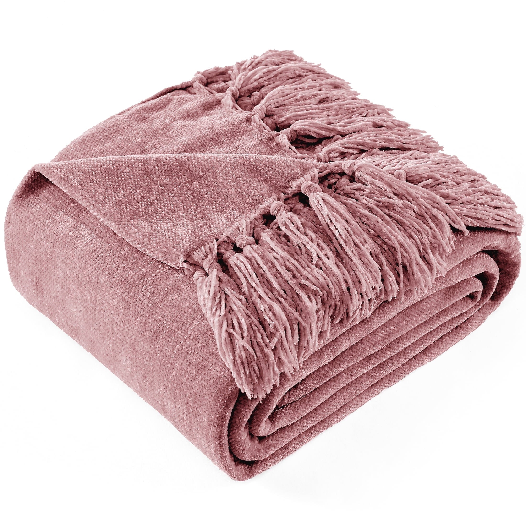 Decorative Knitted Chenille Throw Blanket with Fringe Tassel for Couch Sofa Chair Bed, Mauve 50" X 70" - Cozy Fleece Throw Blanket for Couch & Bed - Default Title