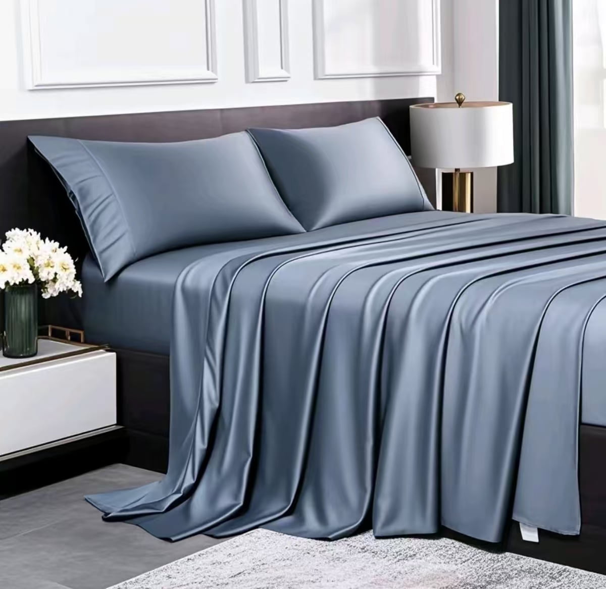 Ultra-Soft Luxury Bamboo Bed Sheets Set Full 4 Pcs for Adult,Soft&Cool,16" Deep Pocket,Blue Gray - Premium Ultra-Soft Pillowcase Pair for Sleeping - Default Title
