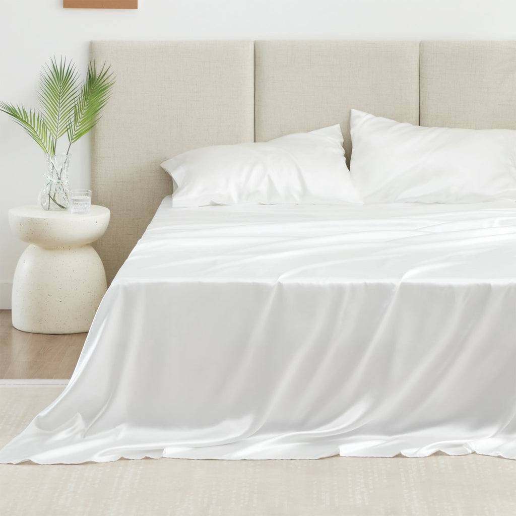 Cooling Sateen Satin Sheets Full Sheet Set Deep Pocket Luxury Silky Bed Sheets for Hair and Skin 4 Pieces, White - Cooling Hotel Quality Bedding Sheets and Pillowcases - Default Title