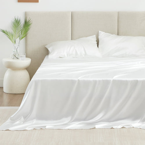 Cooling Sateen Satin Sheets Full Sheet Set Deep Pocket Luxury Silky Bed Sheets for Hair and Skin 4 Pieces, White - Cooling Hotel Quality Bedding Sheets and Pillowcases - Default Title