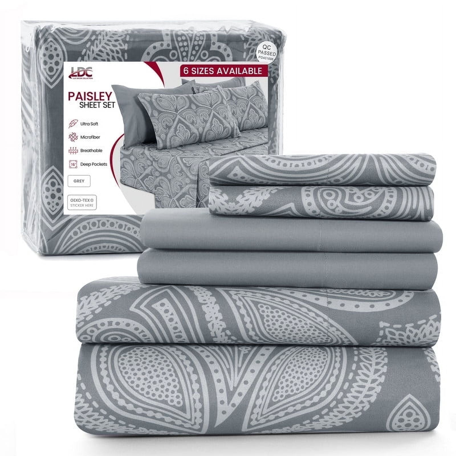 Breathable Luxury 6-Piece Bed Sheet Set, Deep Pocket Queen Sheets Up to 16 Inch, 1 Flat Sheet , 1 Fitted Sheet & 4 Pillowcases (Queen, ... - Breathable Egyptian Cotton Flat & Fitted Sheets - Default Title
