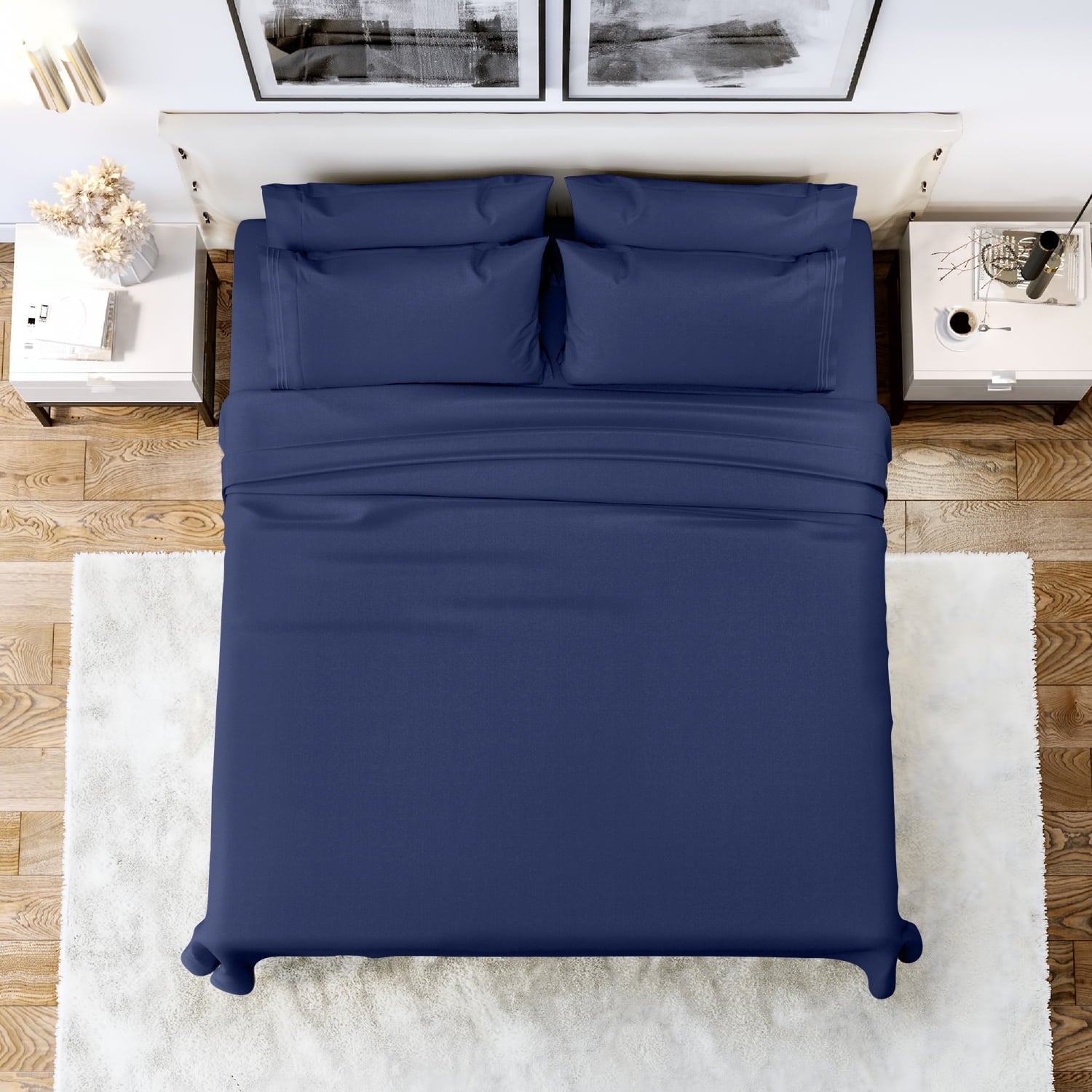 Breathable Luxury Queen Bed Sheets Set, 6 Pc Microfiber Bed Sheets, Extra Deep Pocket Queen Fitted Sheet, Flat Sheet & Pillowcases, Nav... - Breathable Egyptian Cotton Flat & Fitted Sheets - Default Title