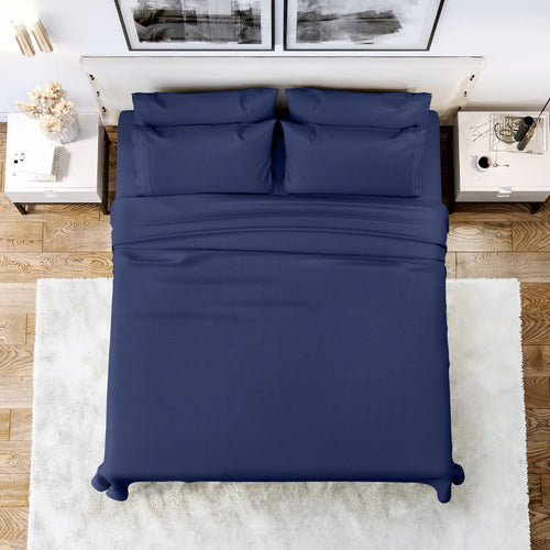 Breathable Luxury Queen Bed Sheets Set, 6 Pc Microfiber Bed Sheets, Extra Deep Pocket Queen Fitted Sheet, Flat Sheet & Pillowcases, Nav... - Breathable Egyptian Cotton Flat & Fitted Sheets - Default Title