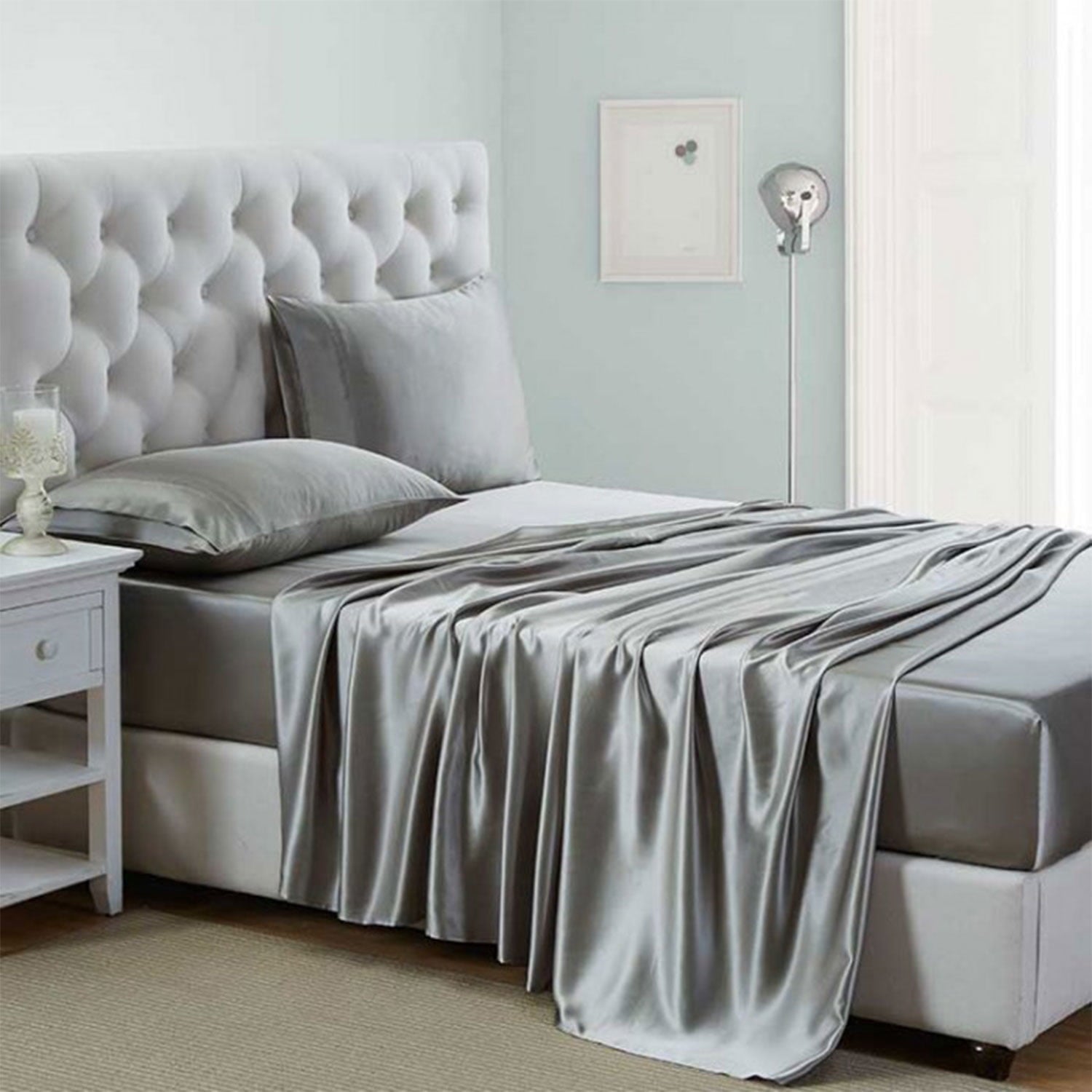 Wrinkle-Resistant Luxury Satin Sheets Set Full Size Light Gray, 4-Piece Bedding Sets with Deep Pockets - Soft and Smooth Satin Bed Shee... - Cooling Hotel Quality Bedding Sheets and Pillowcases - Default Title