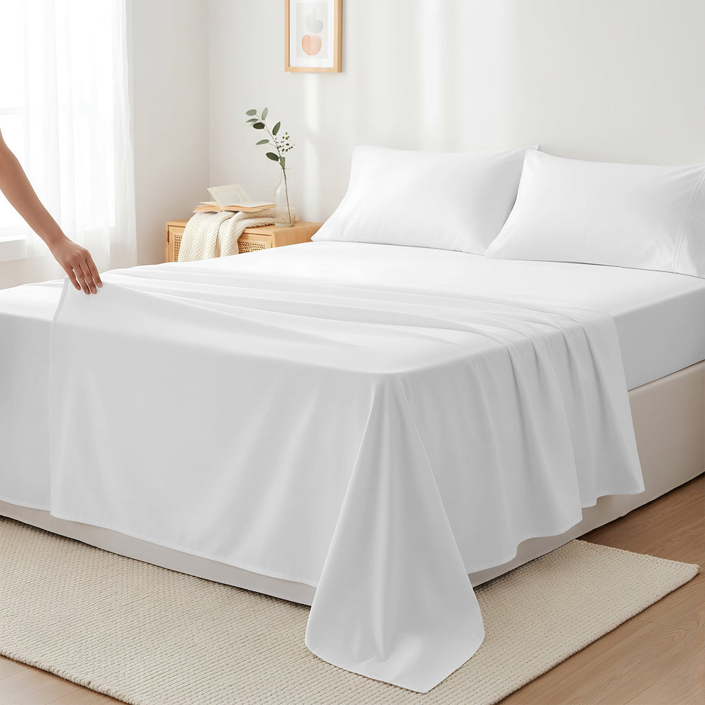 Breathable Luxury 100% Cotton Sheets For Queen Size Bed - Luxury 400 Thread Count Queen Sheet Set, 4 Piece Sateen Weave Queen White Cot... - Premium Ultra-Soft Pillowcase Pair for Sleeping - Default Title