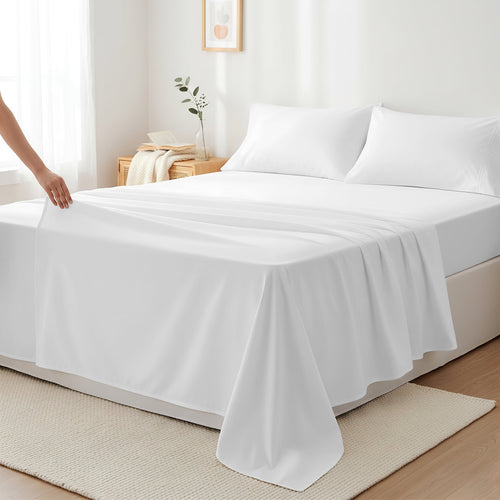 Breathable Luxury 100% Cotton Sheets For Queen Size Bed - Luxury 400 Thread Count Queen Sheet Set, 4 Piece Sateen Weave Queen White Cot... - Premium Ultra-Soft Pillowcase Pair for Sleeping - Default Title