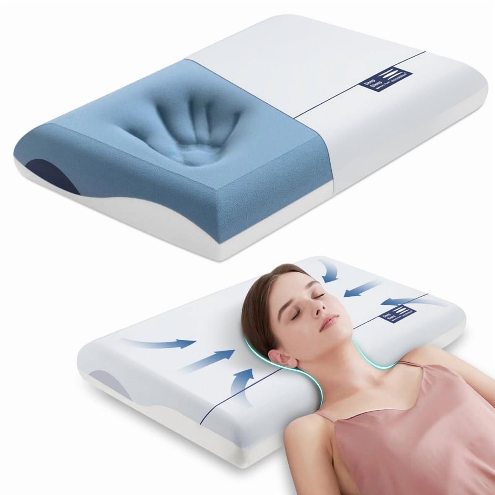 Fluffy Shredded Cooling Memory Foam Bed Pillow for Neck Pain Relief, Two-Sided Cooling Pillow for Back, Stomach and Side Sleepers, Tw... - Decorative Throw Pillow Cushion for Sofa & Bed - Default Title