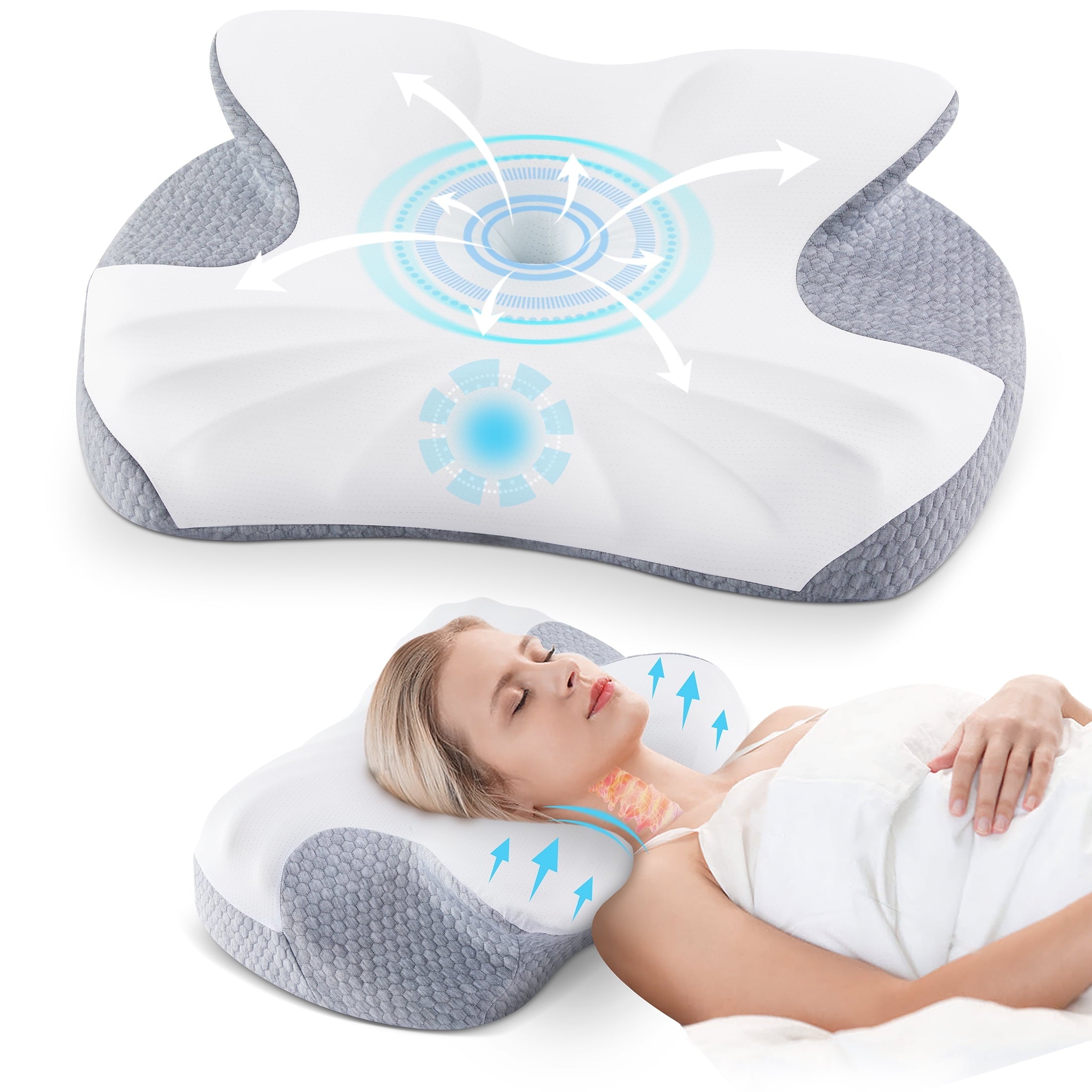 Ergonomic Memory Foam Cervical Memory Foam Pillow Neck Bed Pillow for Pain Relief Sleeping, Ergonomic Orthopedic for Side Back and Stomach ... - Decorative Throw Pillow Cushion for Sofa & Bed - Default Title