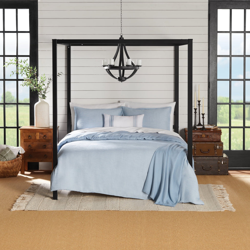 Fluffy Down Alternative Full/Queen Comforter Set, All-Season, 5-Piece, Blue Matelasse Tonal Stripe - Hypoallergenic Ultra-Fluffy Quilt for Winter - Default Title