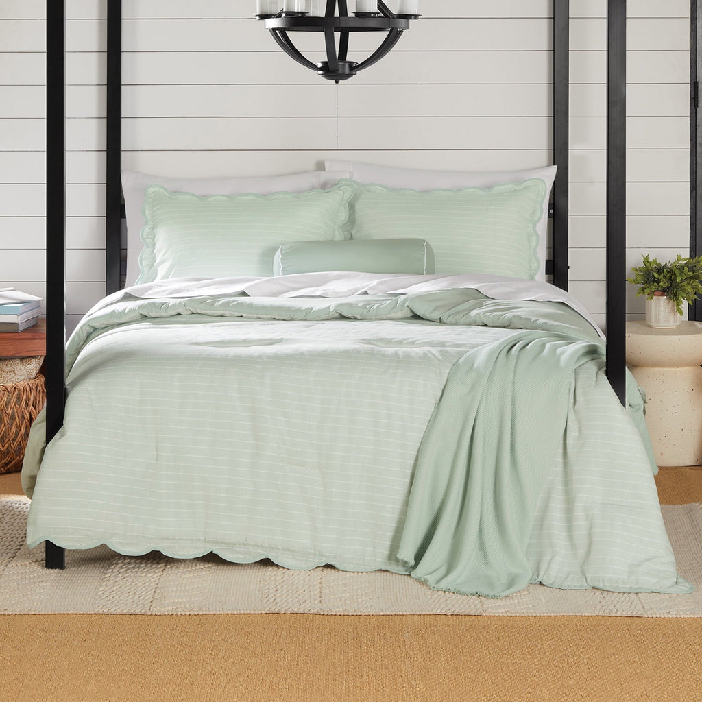 Hypoallergenic Cloud Full/Queen Comforter Set, All-Season, 5-Piece, Sage Pick Stitch Scallop - Luxurious Quilted Duvet Cover Set - Default Title