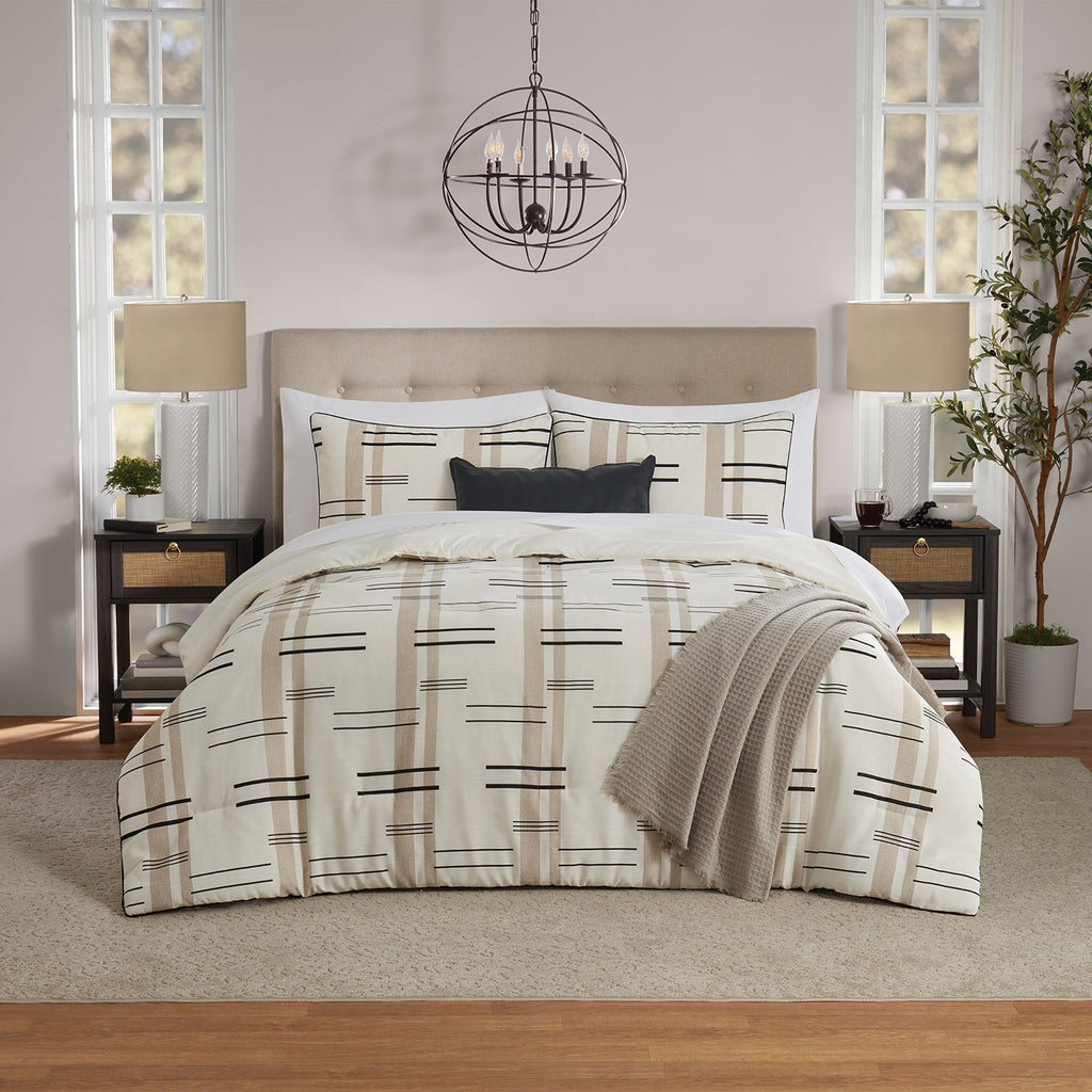 All-Season Full/Queen Comforter Set, All-Season, 5-Piece, Tan Modern - Cloud-Like Soft Lightweight Bed Comforter - Default Title