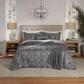 Fluffy Down Alternative Full/Queen Comforter Set, All-Season, 5-Piece, Grey Jacquard Damask - Cloud-Like Soft Lightweight Bed Comforter - Default Title