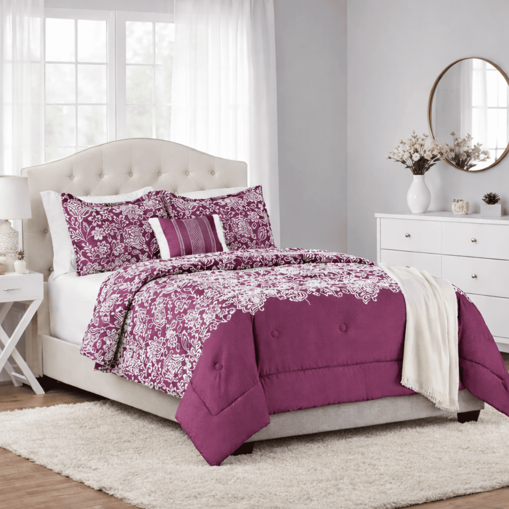 Hypoallergenic Cloud 5-Piece Jacquard Comforter Set with Decor Pillow and Throw Purple Flocking Embroidery Bedding Set, Full/Queen - Hypoallergenic Ultra-Fluffy Quilt for Winter - Default Title