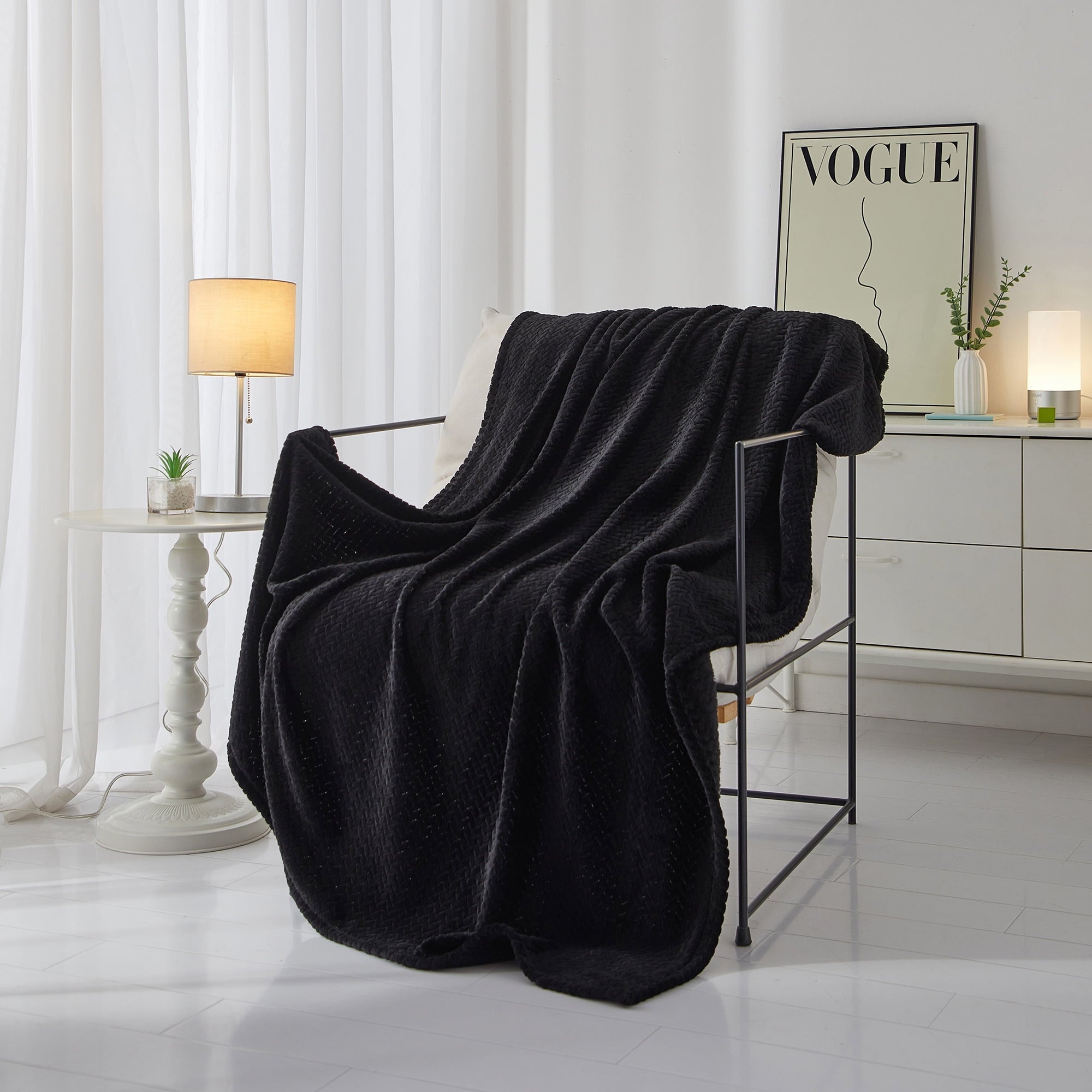 Decorative Knitted Cozy Textured Plush Throw Blanket, Black, 50"x60" All Ages - Lightweight Plush Warm Blanket for All Seasons - Default Title