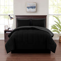 Fluffy Down Alternative 7 Piece Reversible Bed in a Bag Comforter Set with Sheets, Black, King - All-Season Down Alternative Comforter Insert - Default Title