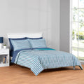 Fluffy Down Alternative All in One Reversible Comforter and Sheet Set- 7 Piece, Queen, Blue Pinstripe - All-Season Down Alternative Comforter Insert - Default Title