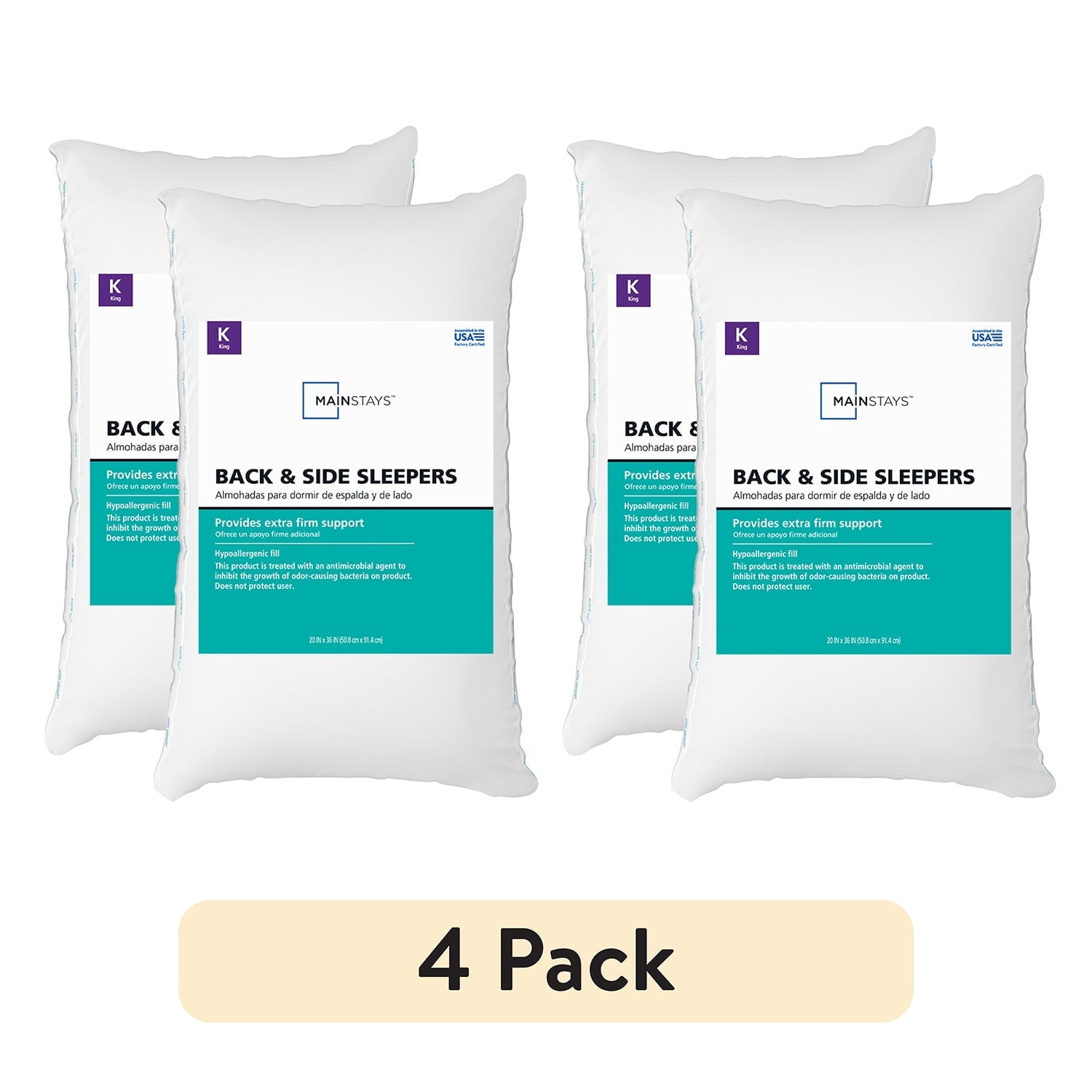 Fluffy Shredded Back & Side Sleeper Bed Pillow, King - Extra Firm Support (4 Pack) - Decorative Throw Pillow Cushion for Sofa & Bed - Default Title