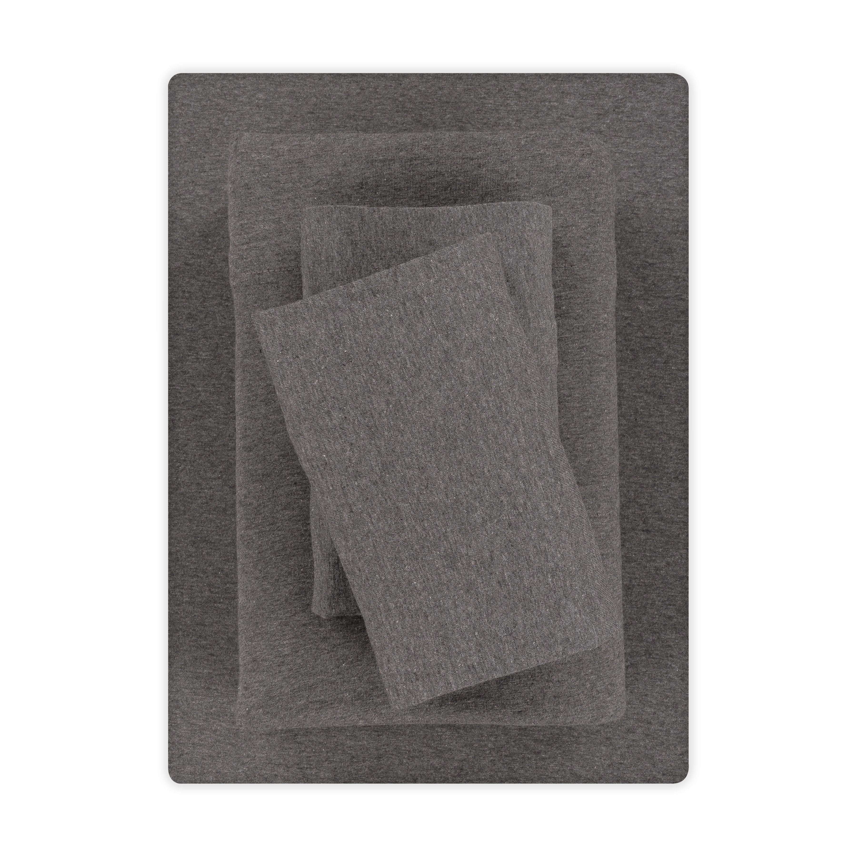 Wrinkle-Resistant Cotton Rich Extra Soft Jersey Bed Sheet Set, Queen, Charcoal, 4 Pieces - Cooling Hotel Quality Bedding Sheets and Pillowcases - Default Title