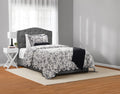 All-Season Floral Scallop 4-Piece White/Black Comforter Set, Twin/Twin XL - Luxurious Quilted Duvet Cover Set - Default Title