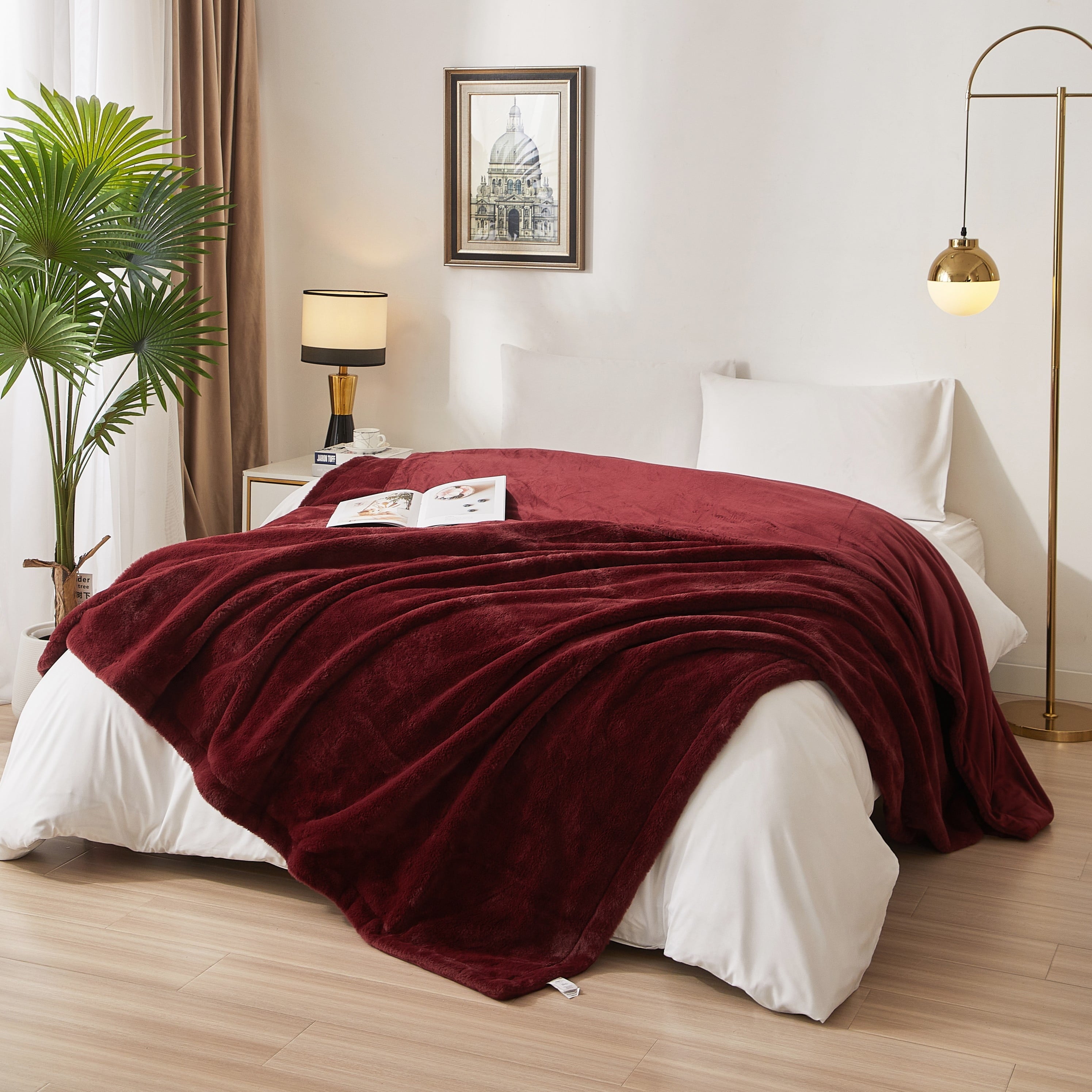 Super Soft Flannel Cozy Faux Fur Super Soft luxury Blanket, Full/Queen, Luscious Merlot - Lightweight Plush Warm Blanket for All Seasons - Default Title