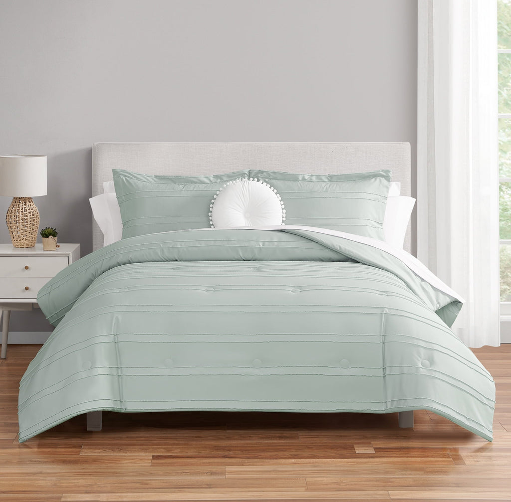 Luxurious Quilted Mint 10 Piece Bed in a Bag Comforter Set with Sheets, Queen - All-Season Down Alternative Comforter Insert - Default Title