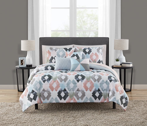 All-Season Reversible Marble Diamond 8-Piece Bed in a Bag Bedding Set, Twin/Twin XL - Luxurious Quilted Duvet Cover Set - Default Title