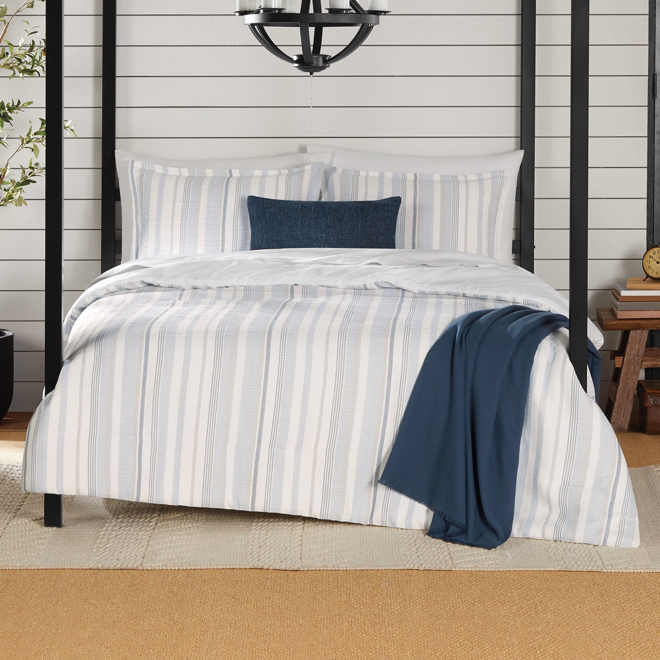 All-Season Full/Queen Comforter Set, All-Season, 5-Piece, Blue Yarn Dyed Stripe - Hypoallergenic Ultra-Fluffy Quilt for Winter - Default Title