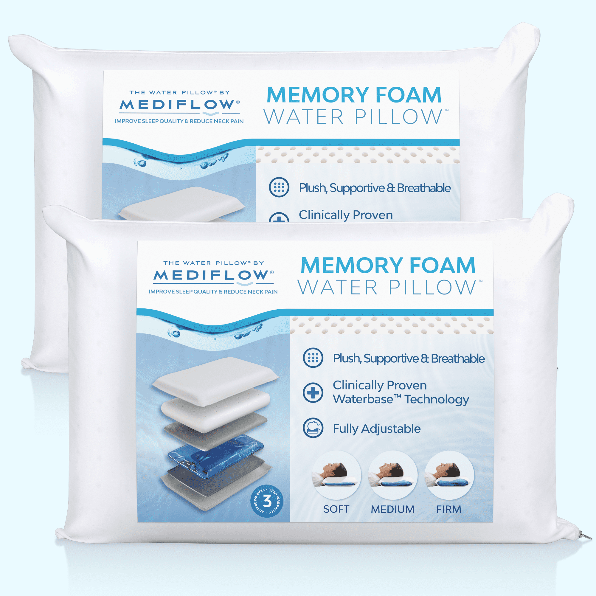 Orthopedic Support Memory Foam Water Pillow - Adjustable Pillow for Neck Pain Relief, Pillow for Side, Back, and Stomach Sleepers, The O... - Hotel Quality Plush Sleeping Pillows - Default Title