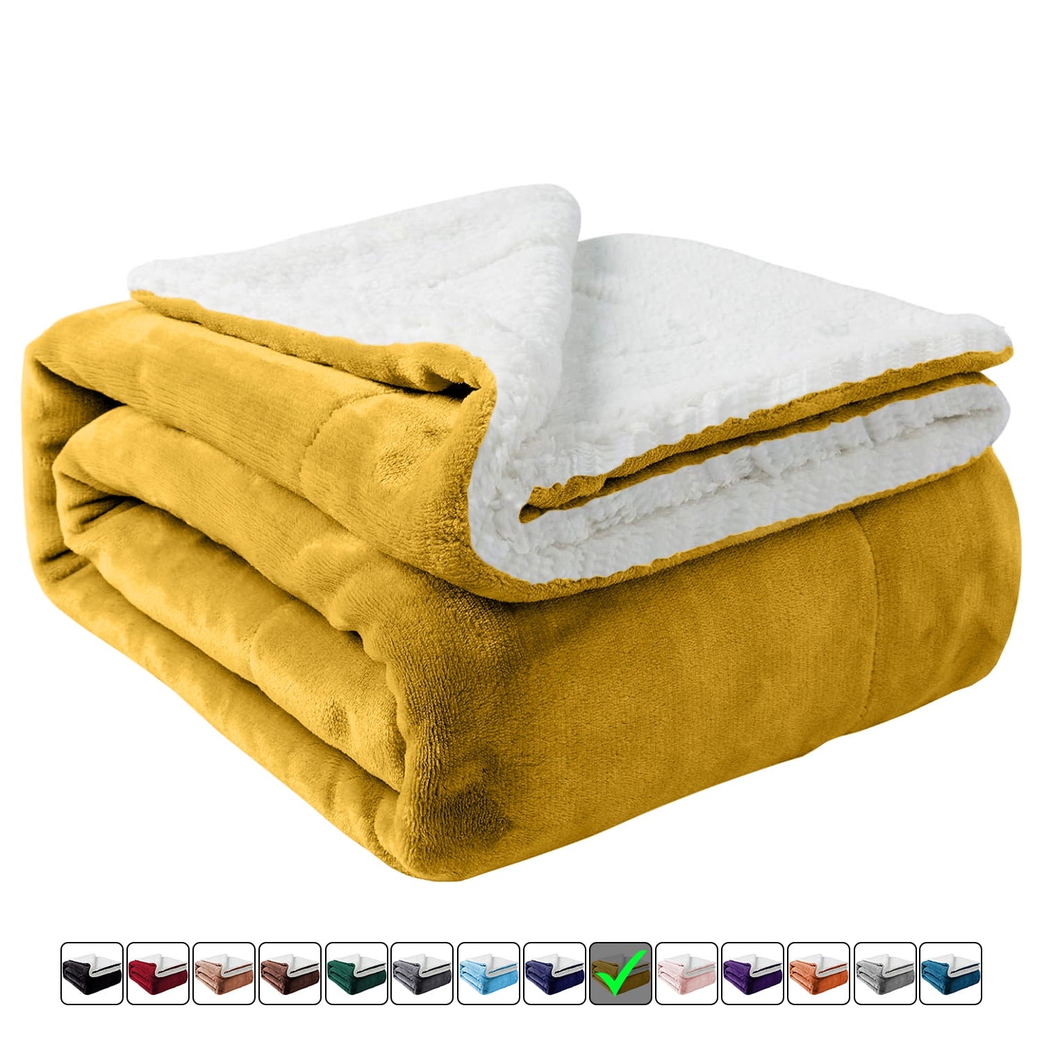 Reversible Sherpa Moonlight20015 Sherpa Blanket Fluffy Plush Couch & Travel Blanket Reversible Throw Size Ochre Color - Super Soft Reversible Sherpa Flannel Blanket - Default Title