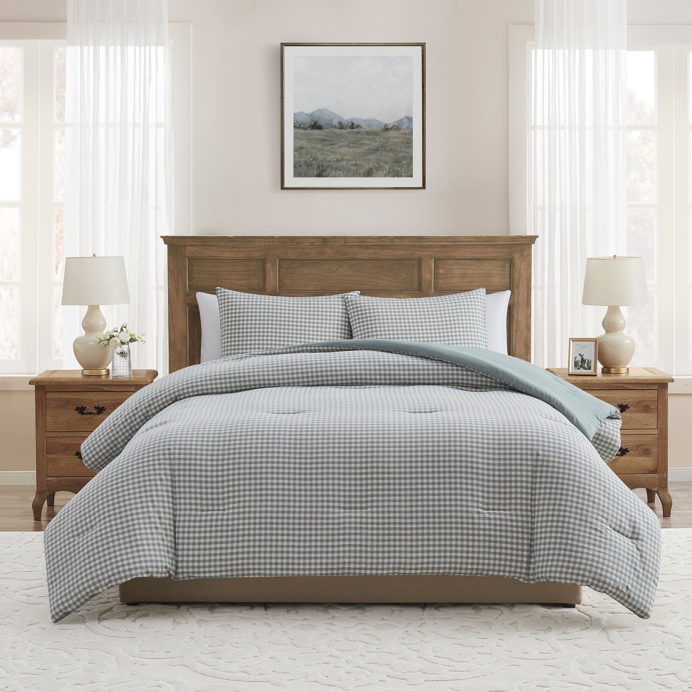 Heavyweight Warmth Full/Queen Comforter Set, All-Season, 3-Piece, Green Gingham Plaid - Cloud-Like Soft Lightweight Bed Comforter - Default Title