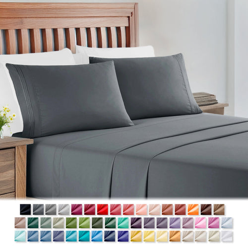 Breathable Luxury Full Size Sheets Set, 1800 Series Bed Sheets Full 4 Piece, Luxury Soft Microfiber Full Sheet Sets, Gray - Premium Ultra-Soft Pillowcase Pair for Sleeping - Default Title