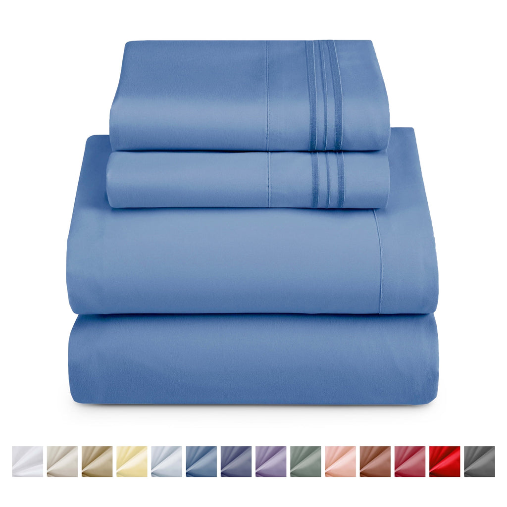 Premium Egyptian Cotton Split King Sheet Sets, Deep Pocket 5 Piece, Luxury Soft Microfiber Bed Sheet Sets, BLUE HEAVEN - Premium Ultra-Soft Pillowcase Pair for Sleeping - Default Title