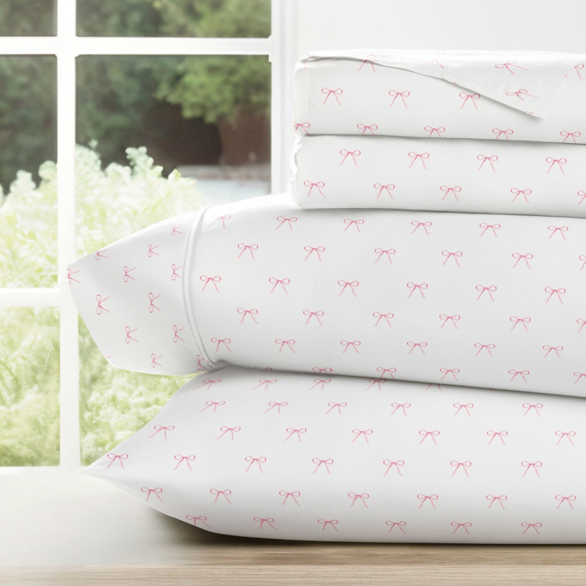 Premium Egyptian Cotton 3 Piece Ditsy Pattern Microfiber Bed Sheets, Pink Bows, Twin-XL - Premium Ultra-Soft Pillowcase Pair for Sleeping - Default Title