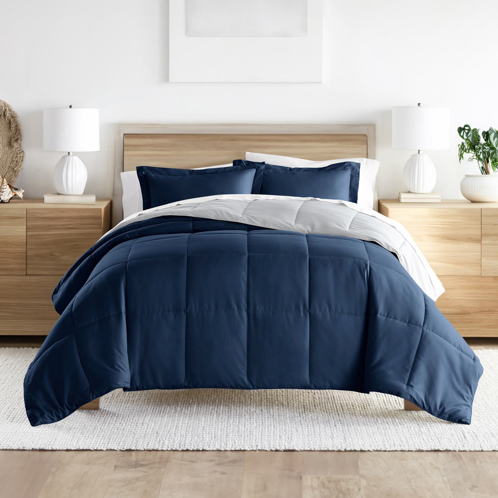 Fluffy Down Alternative 2-Piece Navy & Gray Reversible Down Alternative Comforter Set, Twin/Twin XL - Hypoallergenic Ultra-Fluffy Quilt for Winter - Default Title