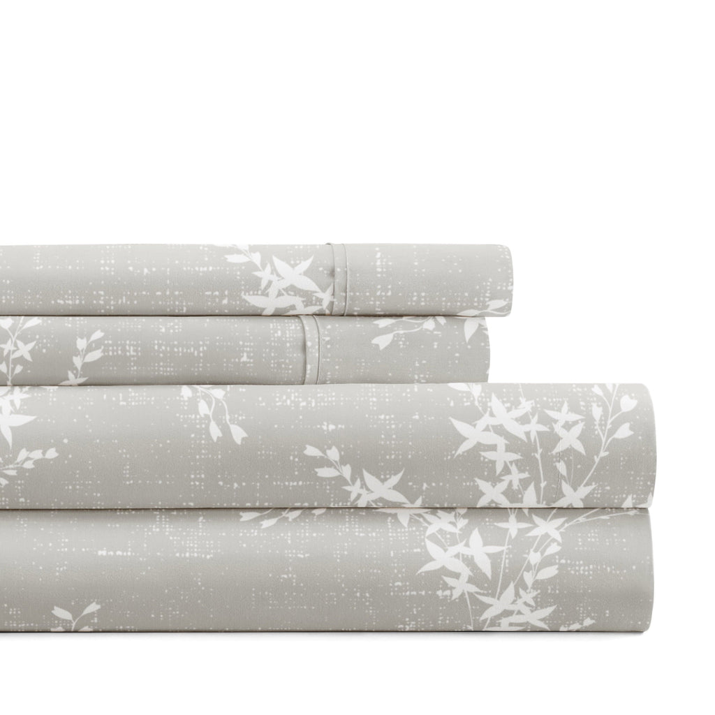 Cooling Sateen 3 Piece Pattern Microfiber Bed Sheets Set, Distressed Willow Light Gray, Twin - Luxury Bed Sheet Set with Deep Pockets - Default Title