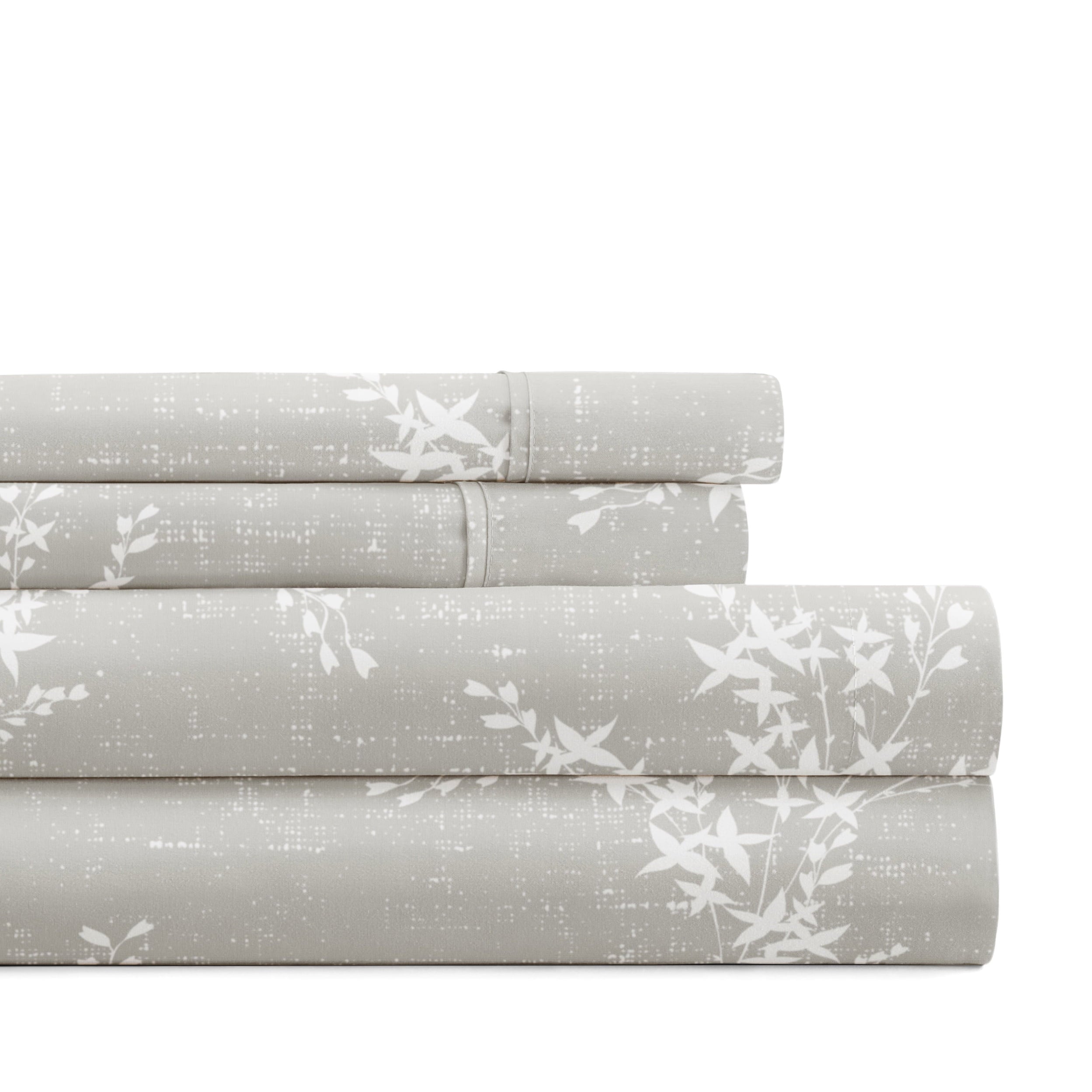 Cooling Sateen 3 Piece Pattern Microfiber Bed Sheets Set, Distressed Willow Light Gray, Twin - Luxury Bed Sheet Set with Deep Pockets - Default Title