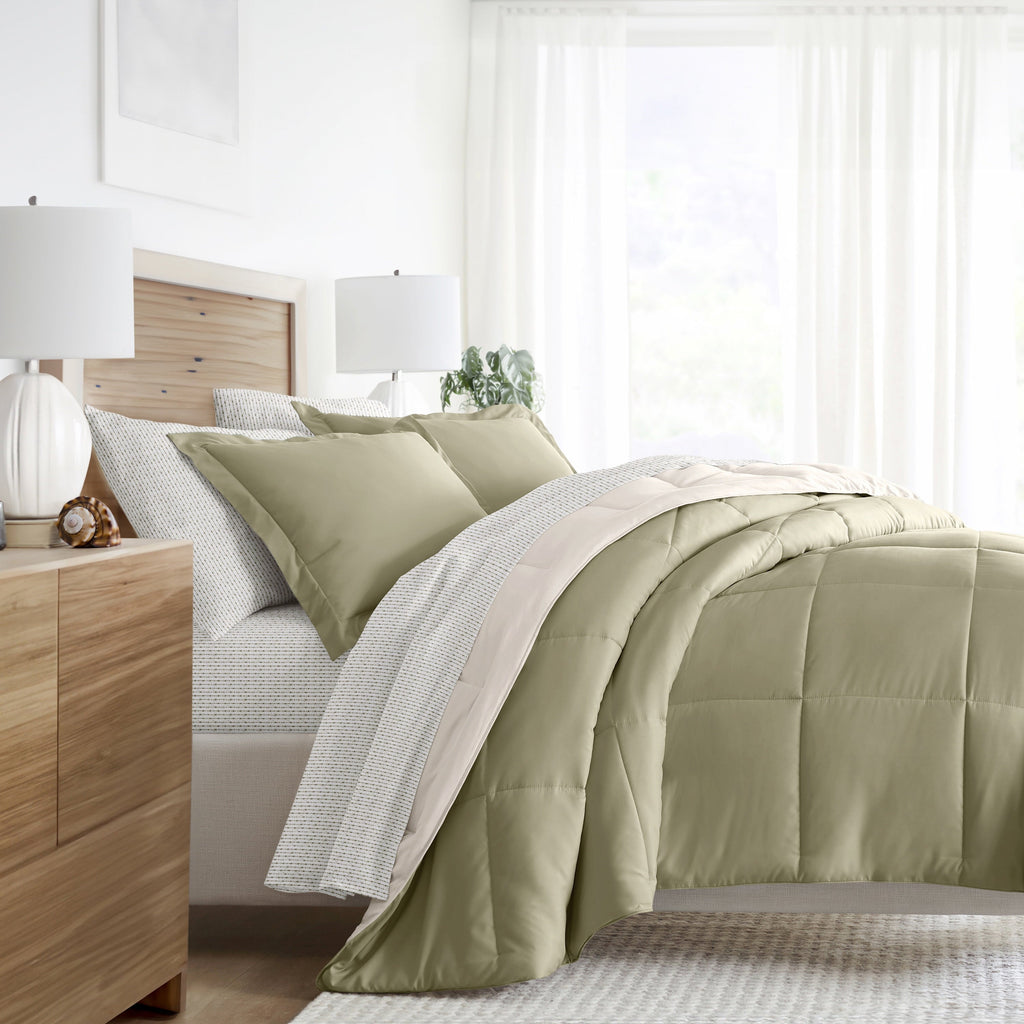 All-Season 5 Piece Bedding Bundle, Reversible Comforter and Patterned Sheet Set, Twin - All-Season Down Alternative Comforter Insert - Default Title